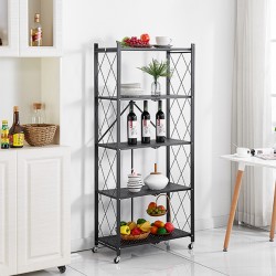 No Assembly 5-Shelf Foldable Storage Shelves with Wheels, Large Capacity Shelving Unit No Assembly 5-Shelf Foldable Storage Shelves with Wheels, Large Capacity Shelving Unit