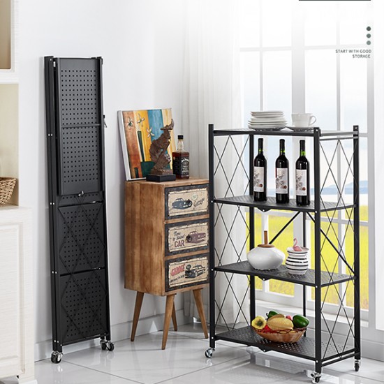 No Assembly 5-Shelf Foldable Storage Shelves with Wheels, Large Capacity Shelving Unit image