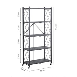 No Assembly 5-Shelf Foldable Storage Shelves with Wheels, Large Capacity Shelving Unit