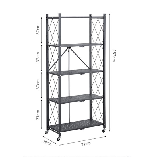 No Assembly 5-Shelf Foldable Storage Shelves with Wheels, Large Capacity Shelving Unit image