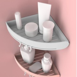 White Plastic Wall-Mount No-Drill Corner Rack with Hooks White Plastic Wall-Mount No-Drill Corner Rack with Hooks