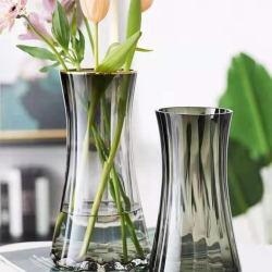 Smooth Glass Flower Vase with Golden Lining Gray Colour