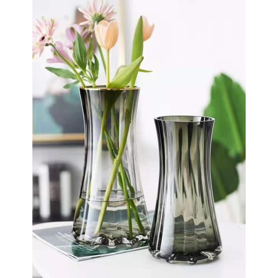 Smooth Glass Flower Vase with Golden Lining Gray Colour image