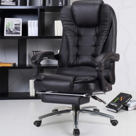 PU Double layer design Home Office Desk Chair With footrest with Aluminum alloy foot image