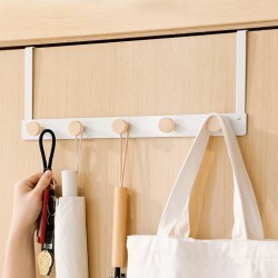 Over The Door Hook Rack Metal with Wooden Details Over The Door Hook Rack Metal with Wooden Details