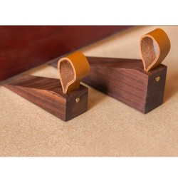Portable Door Stopper, Solid Walnut Wood & Leather Detail
