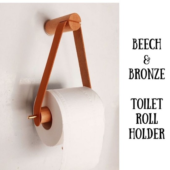 Toilet Paper Holder Wood & Leather Design Brown Colour Storage & Organisation, Bathroom, Bathroom & Personal Care Organization image