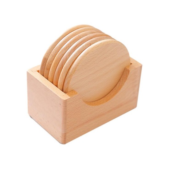 Wood Coaster Set of 5 with Case Tableware , Dining Room image