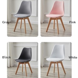 Plastic Shell Padded Seat Wood Legs Dining Chairs Set (2Pcs)