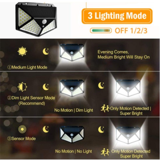 100LED Waterproof Wall Mounted Motion Sensor Solar Lights with Switch for Outdoor(2 Pieces) image
