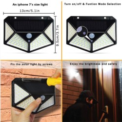 100LED Waterproof Wall Mounted Motion Sensor Solar Lights with Switch for Outdoor(2 Pieces)