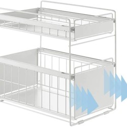 2 Tier Under Sink Large Sliding Cupboard Drawer Shelf