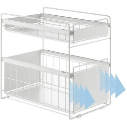 2 Tier Under Sink Large Sliding Cupboard Drawer Shelf