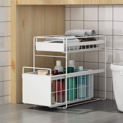 2 Tier Under Sink Large Sliding Cupboard Drawer Shelf