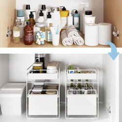 2 Tier Under Sink Large Sliding Cupboard Drawer Shelf