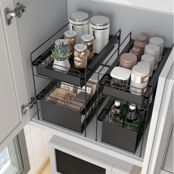SimpleHouseware 2 Tier Bathroom Organizer Tray Pull-Out Sliding  Drawer/Under-Sink Storage, Grey