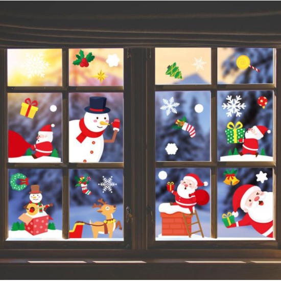 Christmas Small Santa & Reindeer Static Cling Stickers Window Decoration Christmas image