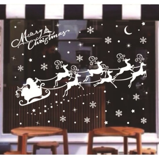 Christmas Reindeer and Santa Silhouette Static Cling Stickers Window Decoration 65*85cm image