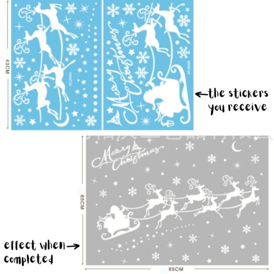 Christmas Reindeer and Santa Silhouette Static Cling Stickers Window Decoration 65*85cm image