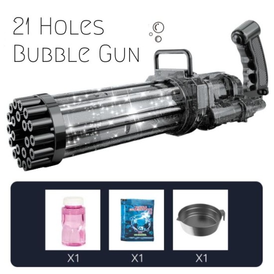 21-Hole Electric Bubble Machine Gun Toy with Free Bubble Liquid & Powder (Batteries Not Included) image