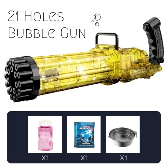 21-Hole Electric Bubble Machine Gun Toy with Free Bubble Liquid & Powder (Batteries Not Included) image