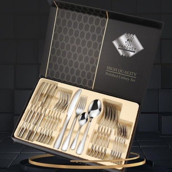 Stainless Steel Cutlery Set 24 Pieces with Spoon, Knife, Fork & Dessert Spoon image