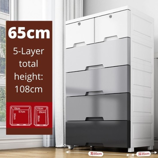 Extra Large 5-Layer Plastic Storage Drawer Box Cabinet 65cm Furniture , Drawers, Living Room, Bedroom image