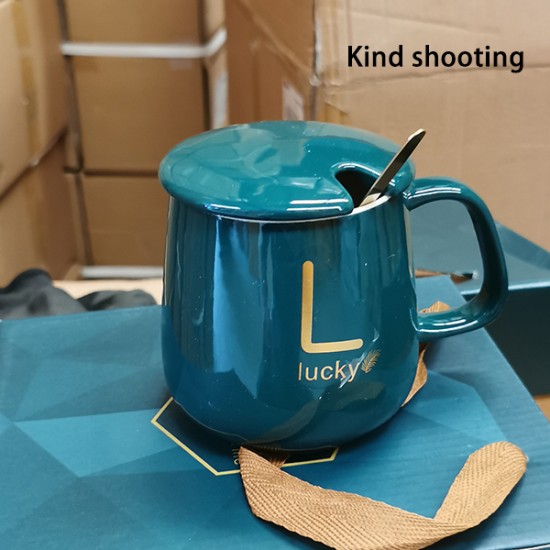 Lucky Ceramic Mugs with Lid, Spoon and Gift Box image