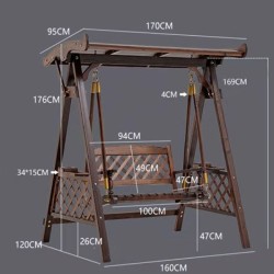 Solid Wood Outdoor Garden 2 Seats Swing Chair with Canopy, cushion and side plate